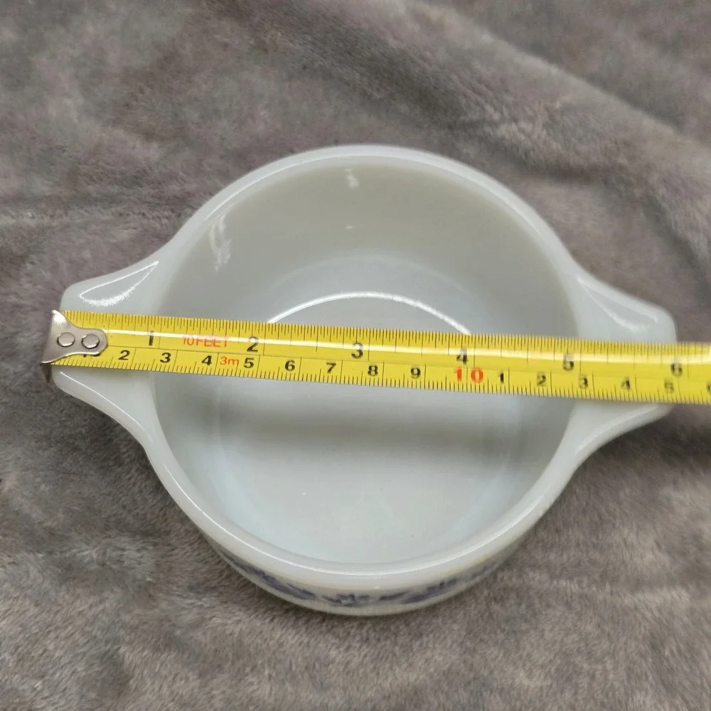 Glasbake Blue Onion Milk Glass Custard Cup Ramekin J-235 Vintage Dynaware USA